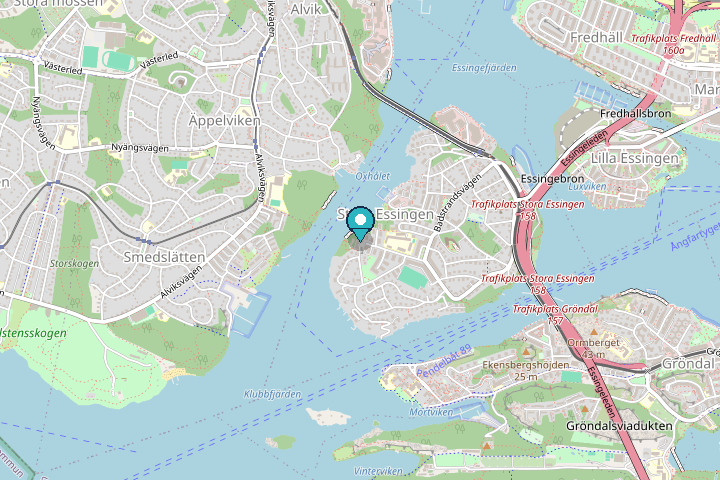 Map showing Stora Essingen in western Stockholm